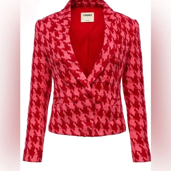 NWT $695 L'AGENCEBrooke Houndstooth Double Breasted Blazer - Picture 2 of 2